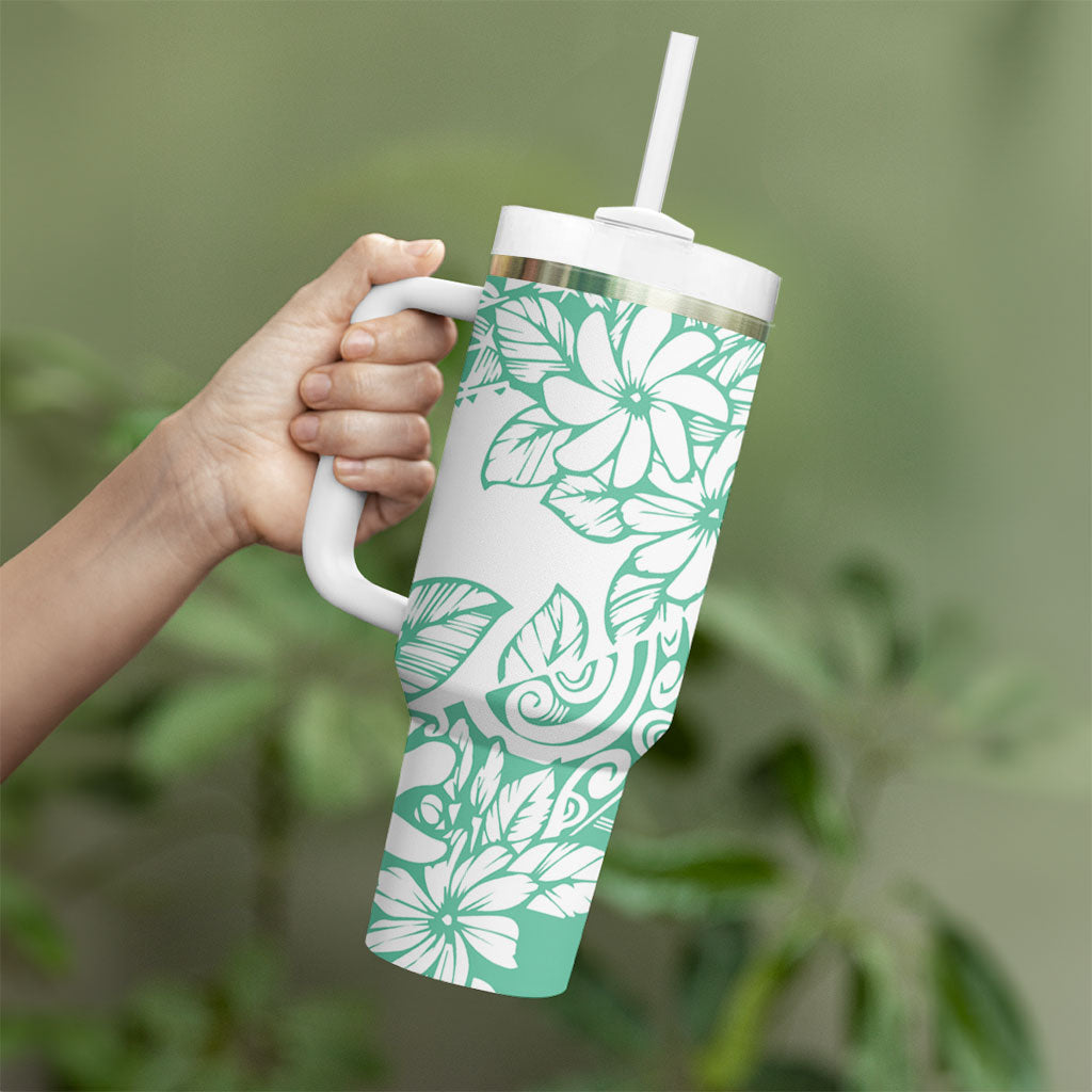 Polynesian Tiare Flower Cyan Pastel Vibes Tumbler With Handle