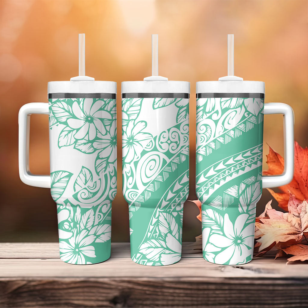 Polynesian Tiare Flower Cyan Pastel Vibes Tumbler With Handle