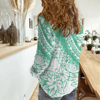 Polynesian Tiare Flower Cyan Pastel Vibes Women Casual Shirt
