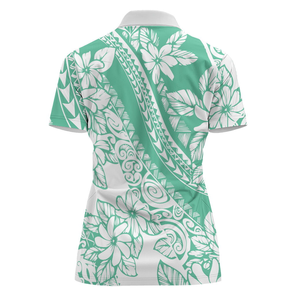 Polynesian Tiare Flower Cyan Pastel Vibes Women Polo Shirt