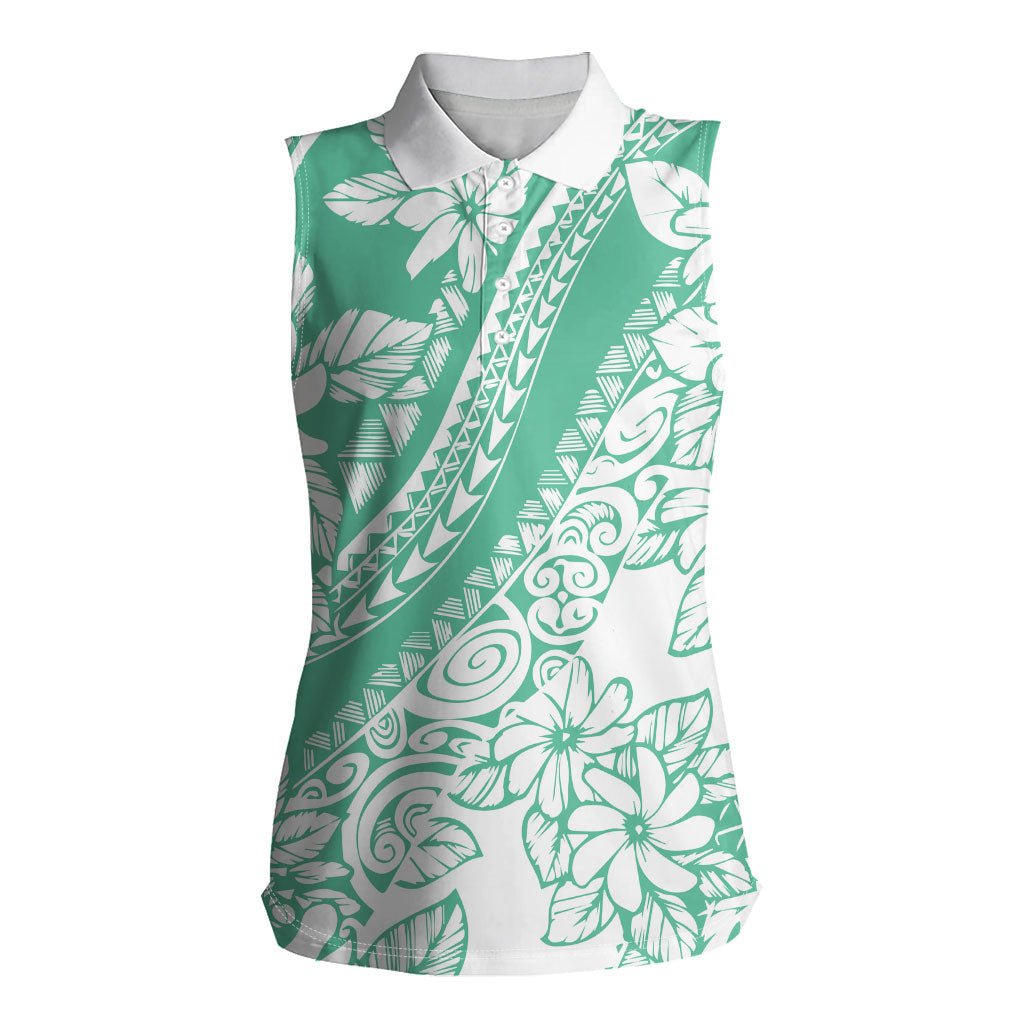 Polynesian Tiare Flower Cyan Pastel Vibes Women Sleeveless Polo Shirt