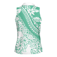 Polynesian Tiare Flower Cyan Pastel Vibes Women Sleeveless Polo Shirt