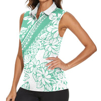 Polynesian Tiare Flower Cyan Pastel Vibes Women Sleeveless Polo Shirt