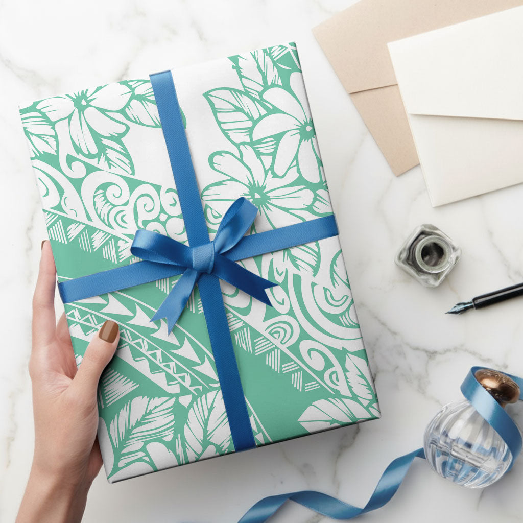 Polynesian Tiare Flower Cyan Pastel Wrapping Paper