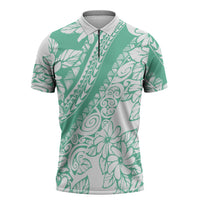 Polynesian Tiare Flower Cyan Pastel Vibes Zipper Polo Shirt LT14 Cyan - Polynesian Pride