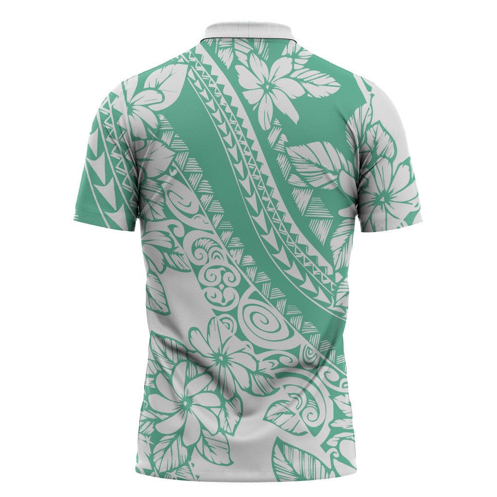 Polynesian Tiare Flower Cyan Pastel Vibes Zipper Polo Shirt LT14 - Polynesian Pride