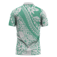 Polynesian Tiare Flower Cyan Pastel Vibes Zipper Polo Shirt LT14 - Polynesian Pride