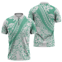 Polynesian Tiare Flower Cyan Pastel Vibes Zipper Polo Shirt LT14 - Polynesian Pride