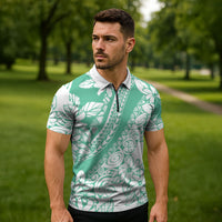 Polynesian Tiare Flower Cyan Pastel Vibes Zipper Polo Shirt LT14 - Polynesian Pride