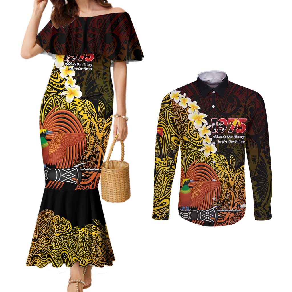 Papua New Guinea 1975 Couples Matching Mermaid Dress and Long Sleeve Button Shirt Create Our History Inspire Our Future - Polynesian Pride