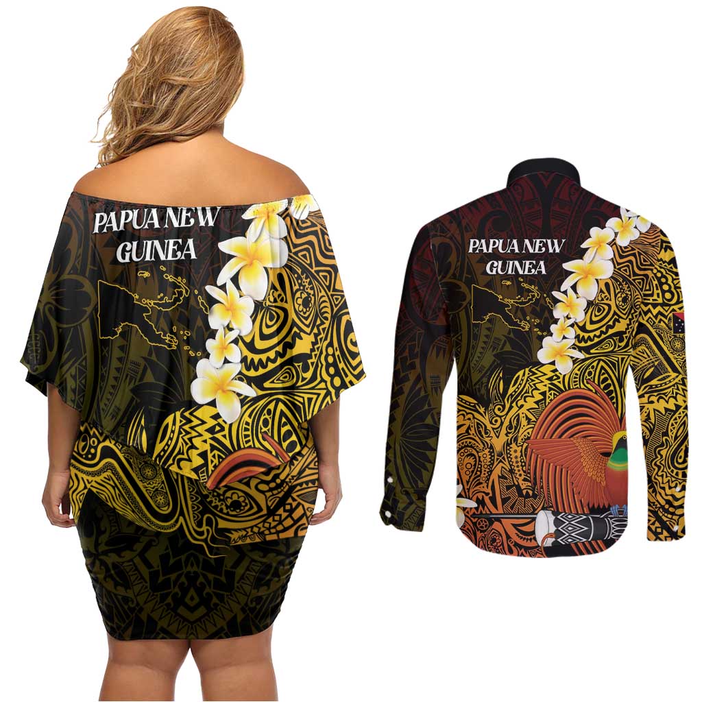 Papua New Guinea 1975 Couples Matching Off Shoulder Short Dress and Long Sleeve Button Shirt Create Our History Inspire Our Future - Polynesian Pride