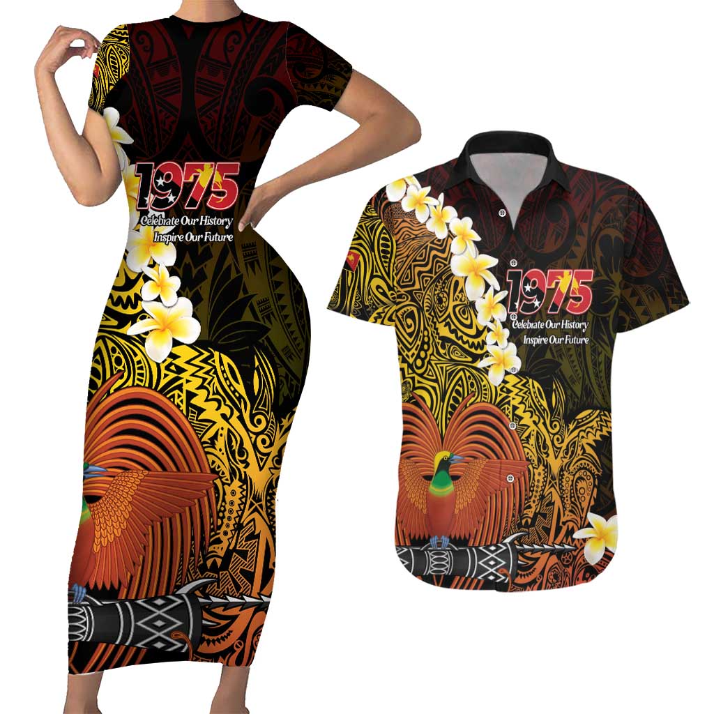 Papua New Guinea 1975 Couples Matching Short Sleeve Bodycon Dress and Hawaiian Shirt Create Our History Inspire Our Future - Polynesian Pride