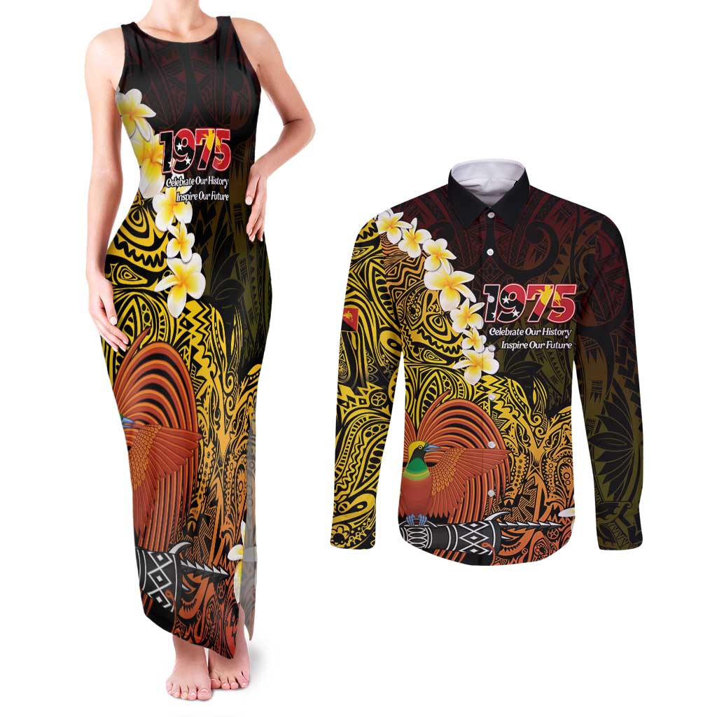 Papua New Guinea 1975 Couples Matching Tank Maxi Dress and Long Sleeve Button Shirt Create Our History Inspire Our Future - Polynesian Pride