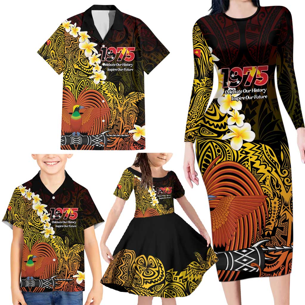 Papua New Guinea 1975 Family Matching Long Sleeve Bodycon Dress and Hawaiian Shirt Create Our History Inspire Our Future - Polynesian Pride