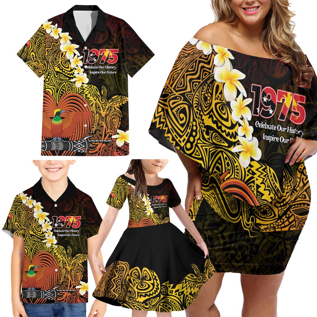 Papua New Guinea 1975 Family Matching Off Shoulder Short Dress and Hawaiian Shirt Create Our History Inspire Our Future - Polynesian Pride
