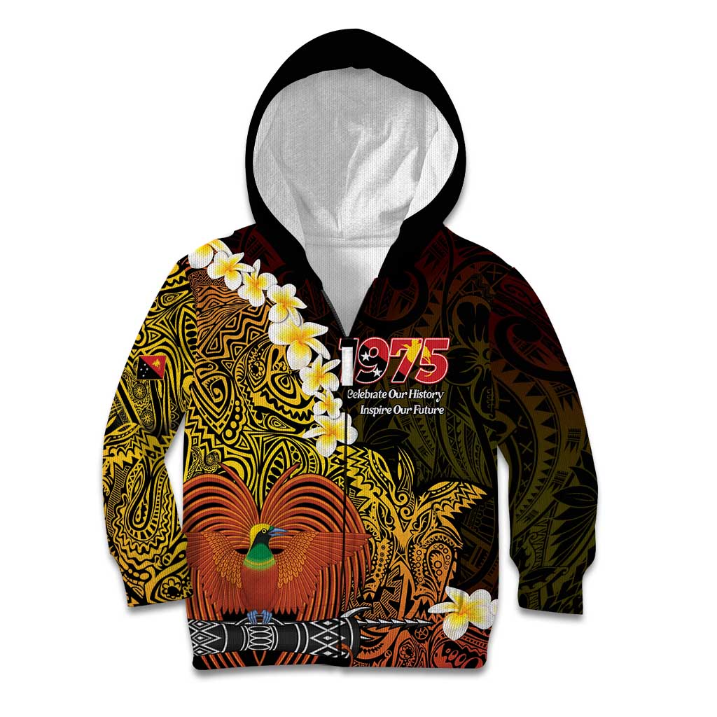 Papua New Guinea 1975 Kid Hoodie Create Our History Inspire Our Future LT14 Zip Hoodie Black - Polynesian Pride