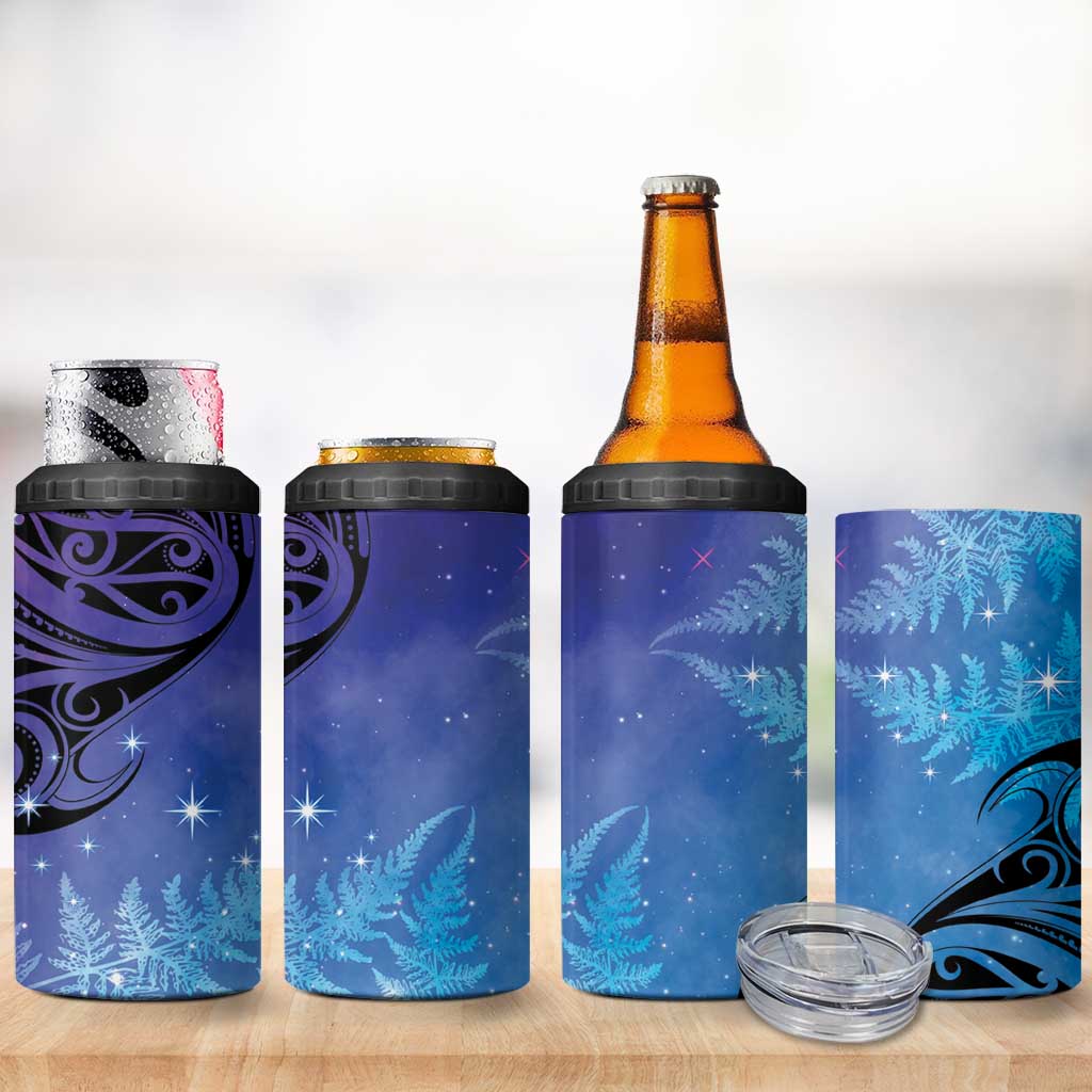 New Zealand Matariki 4 in 1 Can Cooler Tumbler Aotearoa Maori New Year Galaxy Maori Silver Fern