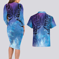 New Zealand Matariki Couples Matching Long Sleeve Bodycon Dress and Hawaiian Shirt Aotearoa Maori New Year Galaxy Maori Silver Fern