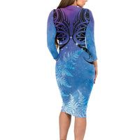 New Zealand Matariki Long Sleeve Bodycon Dress Aotearoa Maori New Year Galaxy Maori Silver Fern