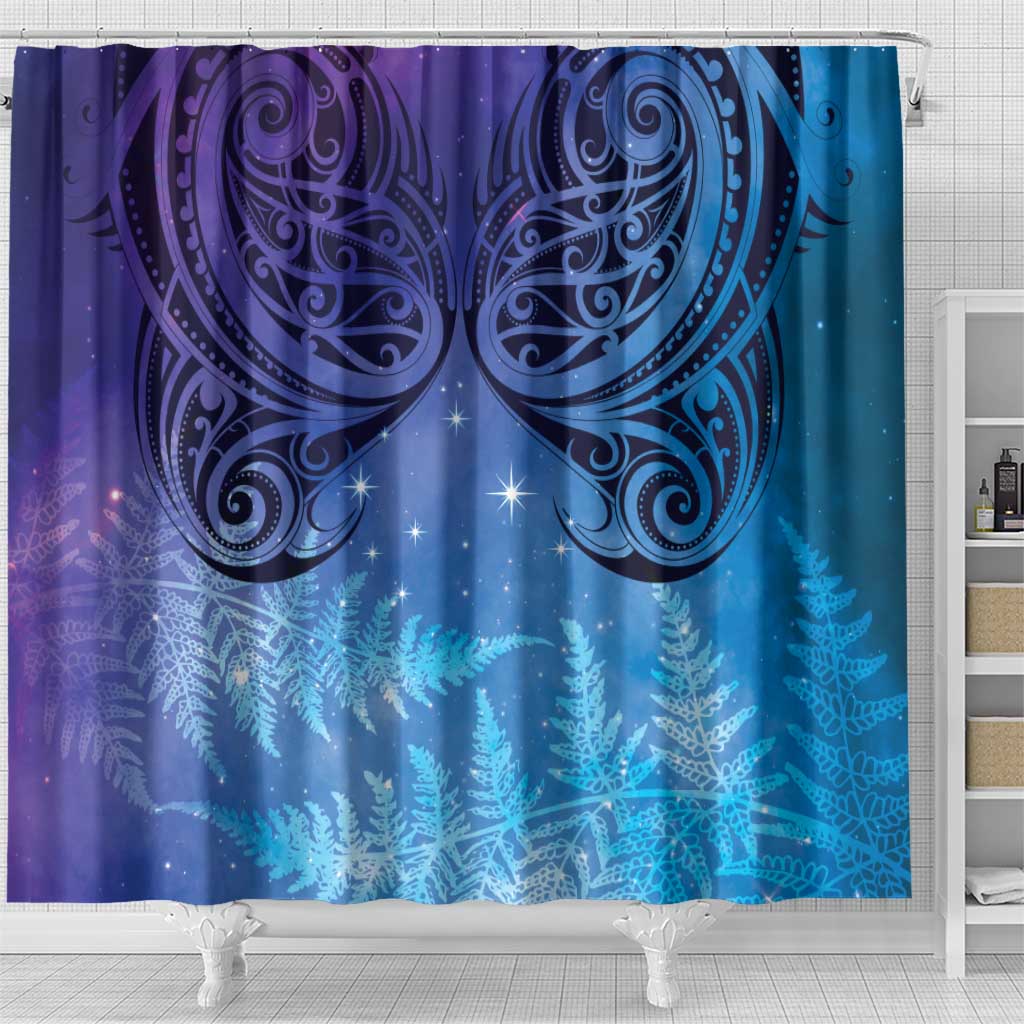 New Zealand Matariki Shower Curtain Aotearoa Maori New Year Galaxy Maori Silver Fern
