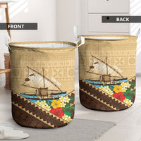 Personalised Bula Vinaka Fiji Drua Laundry Basket Fijian Traditional Canoe Tapa Cloth Beige LT14 - Polynesian Pride