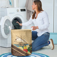 Personalised Bula Vinaka Fiji Drua Laundry Basket Fijian Traditional Canoe Tapa Cloth Beige LT14 - Polynesian Pride