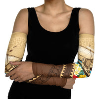 Personalised Bula Vinaka Fiji Drua Arm Sleeves Fijian Traditional Canoe Tapa Cloth Beige LT14 - Polynesian Pride