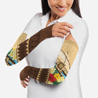 Personalised Bula Vinaka Fiji Drua Arm Sleeves Fijian Traditional Canoe Tapa Cloth Beige LT14 - Polynesian Pride