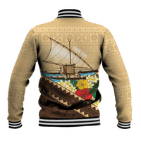 Personalised Bula Vinaka Fiji Drua Baseball Jacket Fijian Traditional Canoe Tapa Cloth Beige LT14 - Polynesian Pride