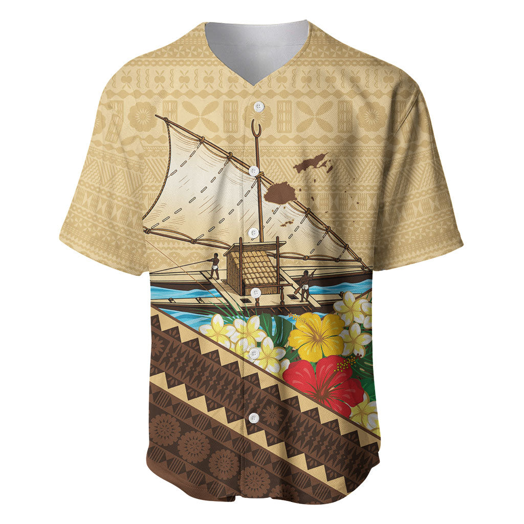 Personalised Bula Vinaka Fiji Drua Baseball Jersey Fijian Traditional Canoe Tapa Cloth Beige LT14 Beige - Polynesian Pride