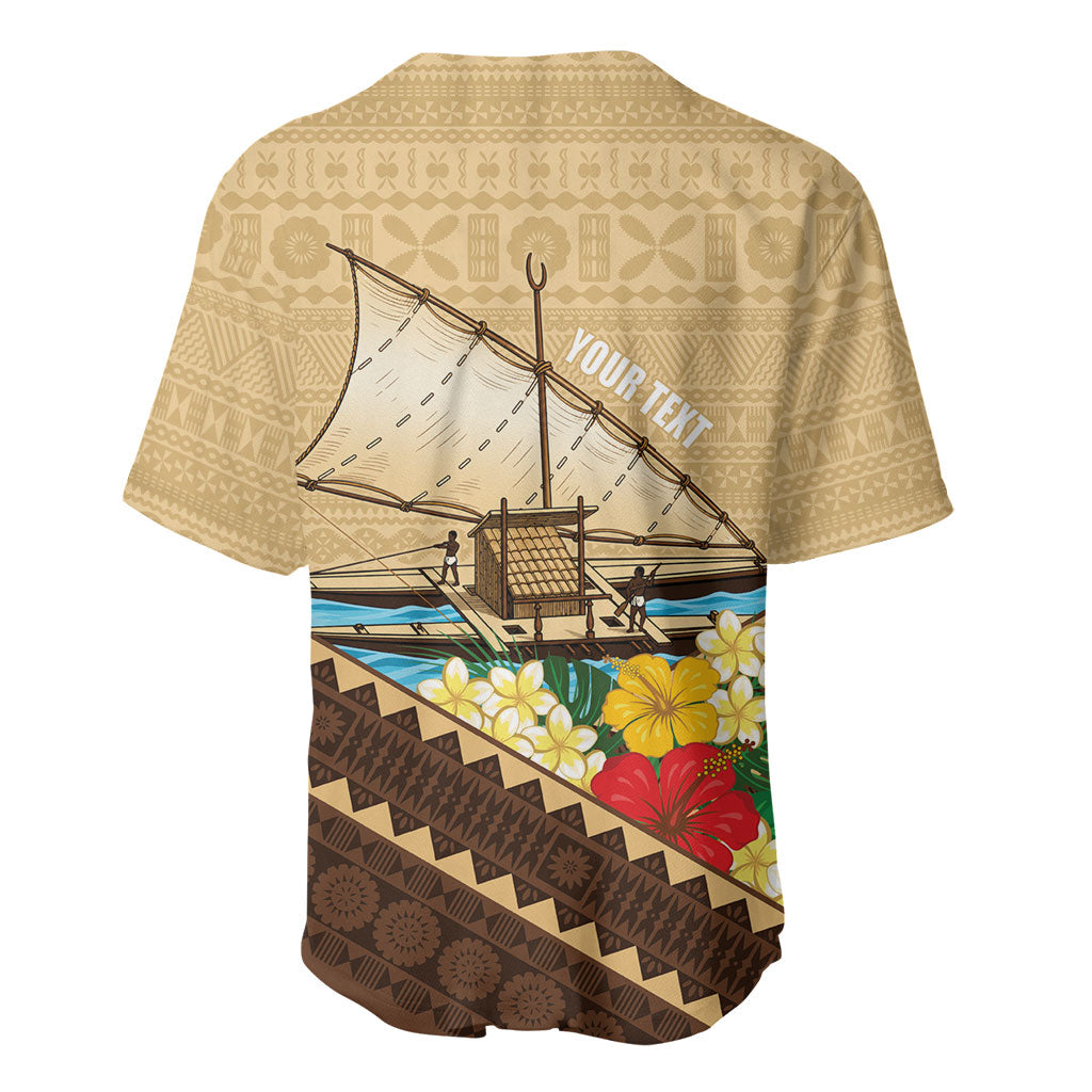 Personalised Bula Vinaka Fiji Drua Baseball Jersey Fijian Traditional Canoe Tapa Cloth Beige LT14 - Polynesian Pride