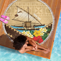 Personalised Bula Vinaka Fiji Drua Beach Blanket Fijian Traditional Canoe Tapa Cloth Beige LT14 - Polynesian Pride