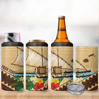Personalised Bula Vinaka Fiji Drua 4 in 1 Can Cooler Tumbler Fijian Traditional Canoe Tapa Cloth Beige LT14 - Polynesian Pride