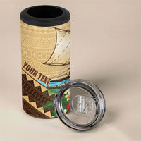 Personalised Bula Vinaka Fiji Drua 4 in 1 Can Cooler Tumbler Fijian Traditional Canoe Tapa Cloth Beige LT14 - Polynesian Pride