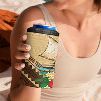 Personalised Bula Vinaka Fiji Drua 4 in 1 Can Cooler Tumbler Fijian Traditional Canoe Tapa Cloth Beige LT14 - Polynesian Pride
