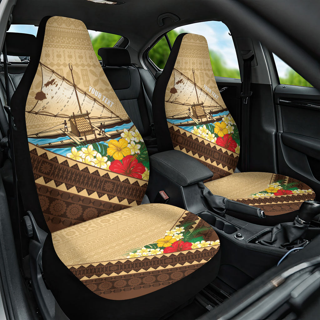 Personalised Bula Vinaka Fiji Drua Car Seat Cover Fijian Traditional Canoe Tapa Cloth Beige LT14 One Size Beige - Polynesian Pride