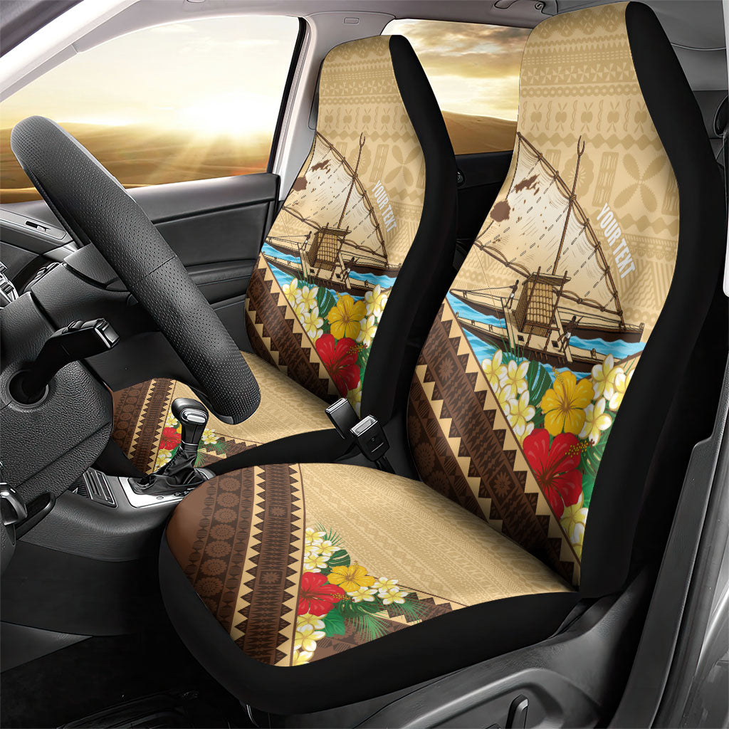 Personalised Bula Vinaka Fiji Drua Car Seat Cover Fijian Traditional Canoe Tapa Cloth Beige LT14 - Polynesian Pride