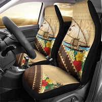 Personalised Bula Vinaka Fiji Drua Car Seat Cover Fijian Traditional Canoe Tapa Cloth Beige LT14 - Polynesian Pride