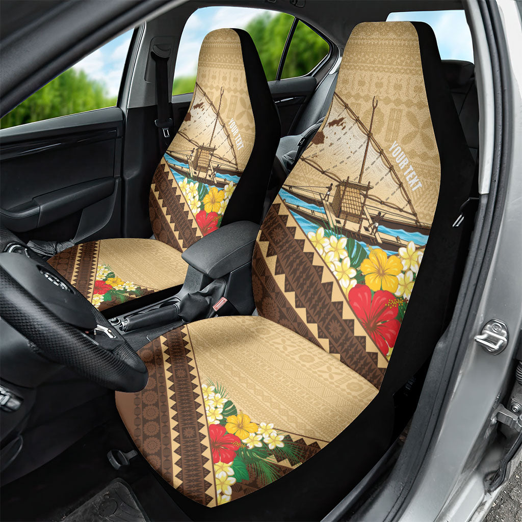 Personalised Bula Vinaka Fiji Drua Car Seat Cover Fijian Traditional Canoe Tapa Cloth Beige LT14 - Polynesian Pride