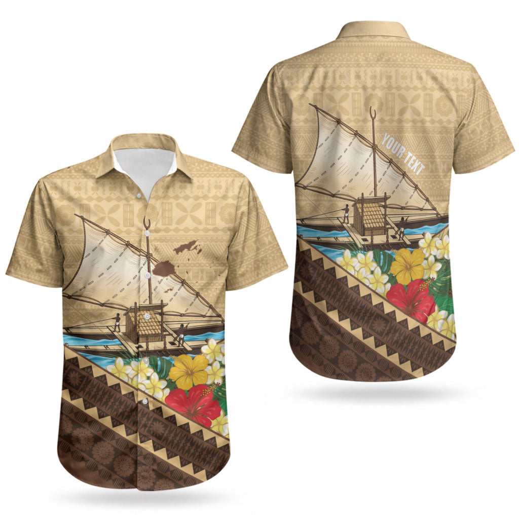 Personalised Bula Vinaka Fiji Drua Couples Matching Off Shoulder Maxi Dress and Hawaiian Shirt Fijian Traditional Canoe Tapa Cloth Beige LT14 - Polynesian Pride
