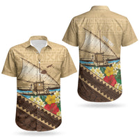 Personalised Bula Vinaka Fiji Drua Couples Matching Summer Maxi Dress and Hawaiian Shirt Fijian Traditional Canoe Tapa Cloth Beige LT14 - Polynesian Pride