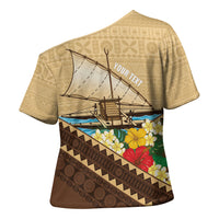Personalised Bula Vinaka Fiji Drua Cross Shoulder Shirt Fijian Traditional Canoe Tapa Cloth Beige LT14 - Polynesian Pride