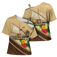 Personalised Bula Vinaka Fiji Drua Cross Shoulder Shirt Fijian Traditional Canoe Tapa Cloth Beige LT14 - Polynesian Pride