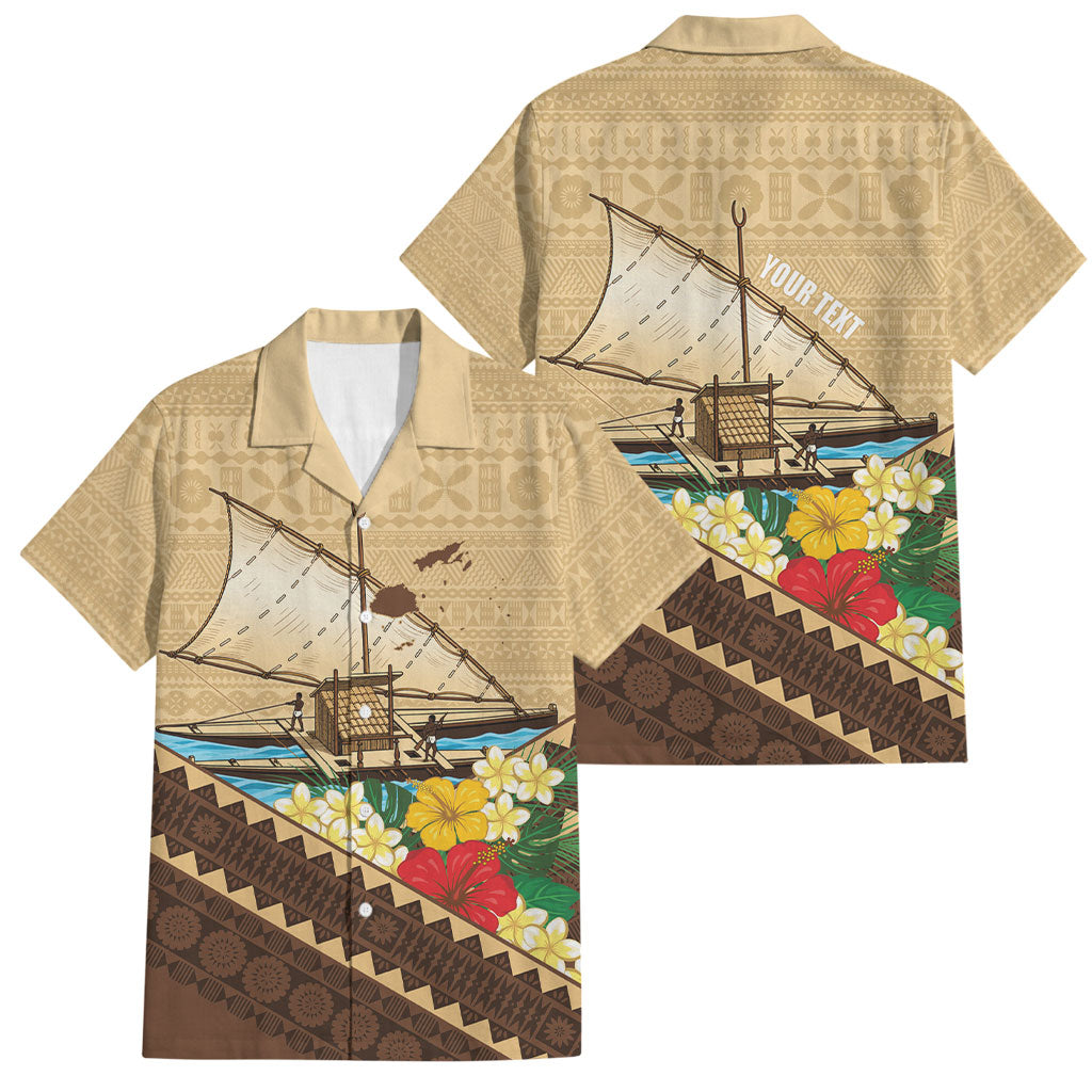 Personalised Bula Vinaka Fiji Drua Family Matching Puletasi and Hawaiian Shirt Fijian Traditional Canoe Tapa Cloth Beige LT14 Dad's Shirt - Short Sleeve Beige - Polynesian Pride