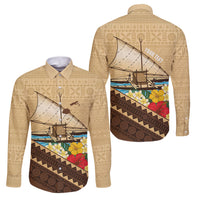 Personalised Bula Vinaka Fiji Drua Family Matching Puletasi and Hawaiian Shirt Fijian Traditional Canoe Tapa Cloth Beige LT14 Dad's Shirt - Long Sleeve Beige - Polynesian Pride