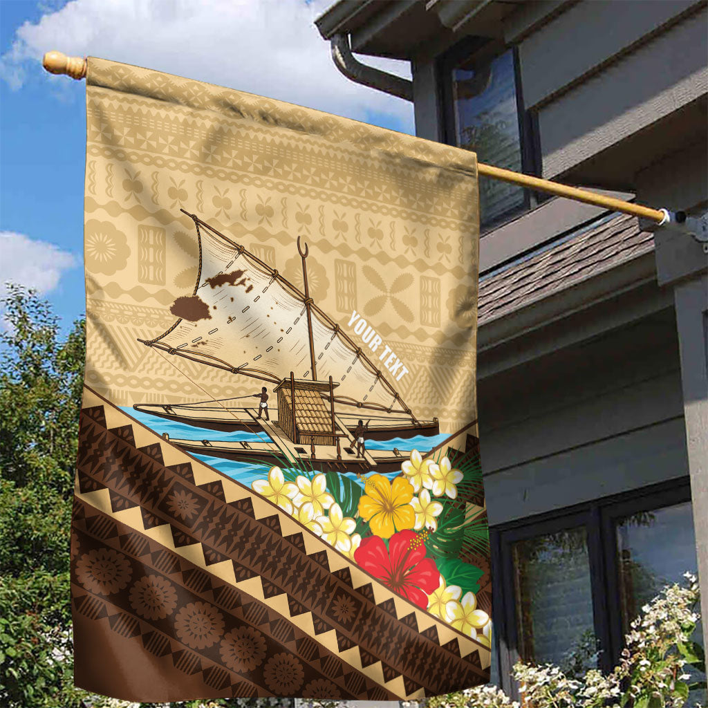 Personalised Bula Vinaka Fiji Drua Garden Flag Fijian Traditional Canoe Tapa Cloth Beige LT14 - Polynesian Pride