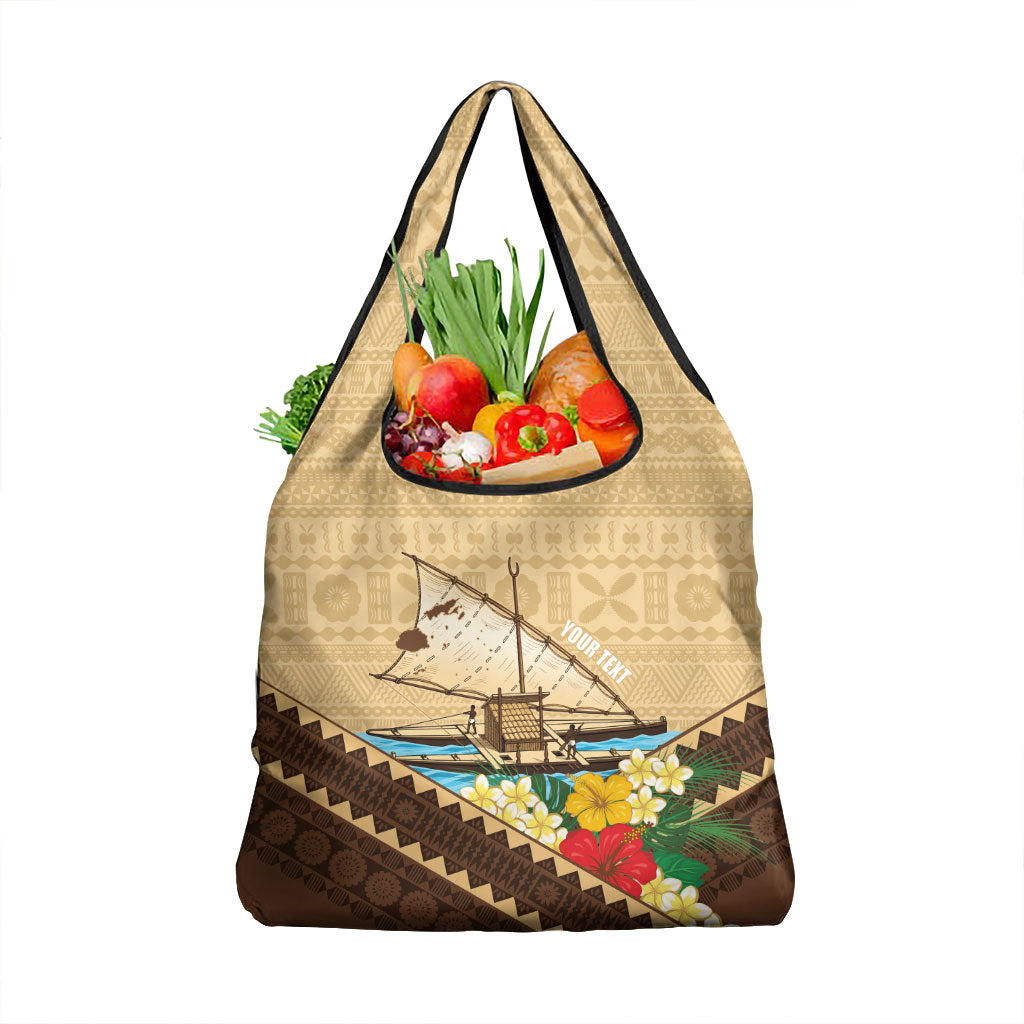 Personalised Bula Vinaka Fiji Drua Grocery Bag Fijian Traditional Canoe Tapa Cloth Beige LT14 1-pack One Size Beige - Polynesian Pride