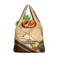 Personalised Bula Vinaka Fiji Drua Grocery Bag Fijian Traditional Canoe Tapa Cloth Beige LT14 1-pack One Size Beige - Polynesian Pride