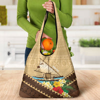 Personalised Bula Vinaka Fiji Drua Grocery Bag Fijian Traditional Canoe Tapa Cloth Beige LT14 - Polynesian Pride