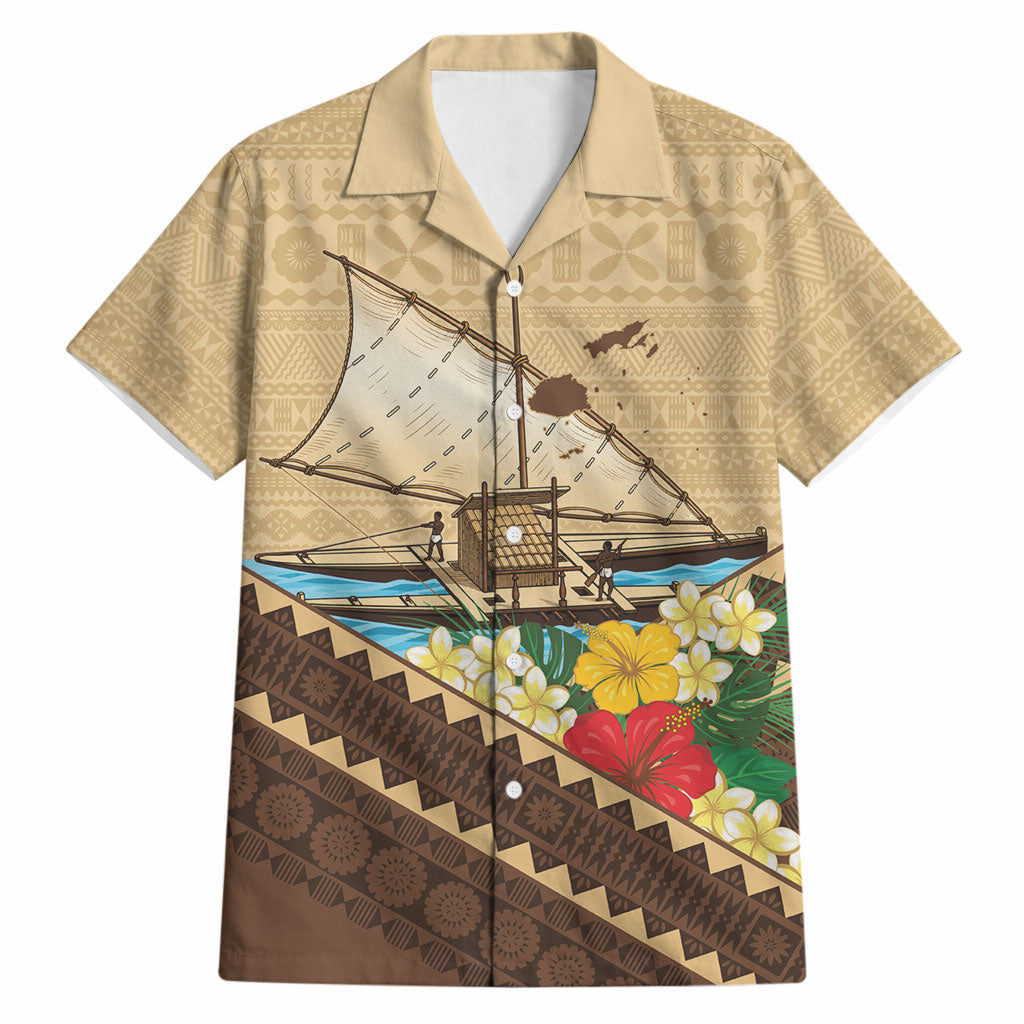 Personalised Bula Vinaka Fiji Drua Hawaiian Shirt Fijian Traditional Canoe Tapa Cloth Beige LT14 Beige - Polynesian Pride